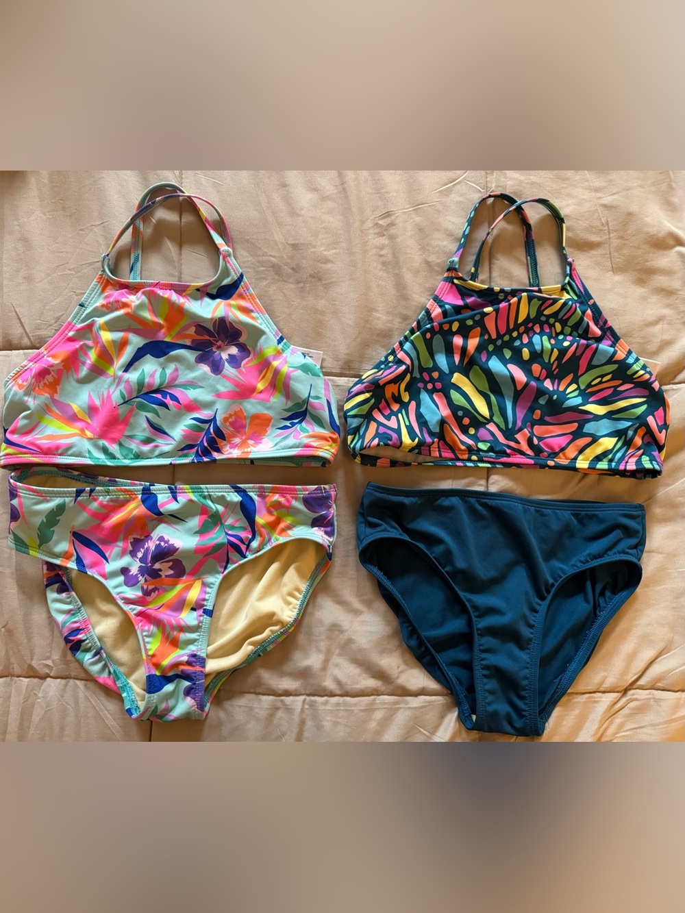 Lands' End Girls' Floral & Multicolor Print Bikini Sets - Pink, Teal, Navy